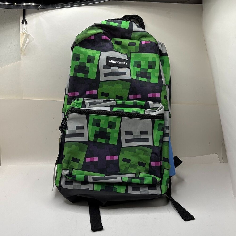 Minecraft Backpack Creeper 17" Laptop Sleeve Padded Shoulder Straps Green